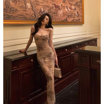 Sheath Spaghetti Straps Champagne Floral Prom Dresses Birthday Outfits SD754
